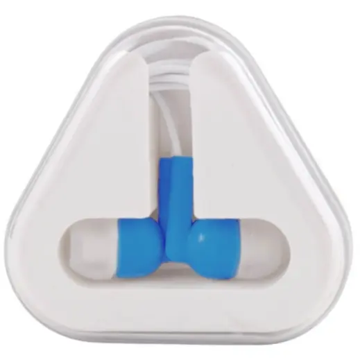 Earbuds in Case Light Blue Front